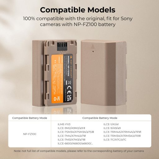 K&F Concept NP-FZ100 akkumulátor 2280mAh, USB-C csatlakozóval