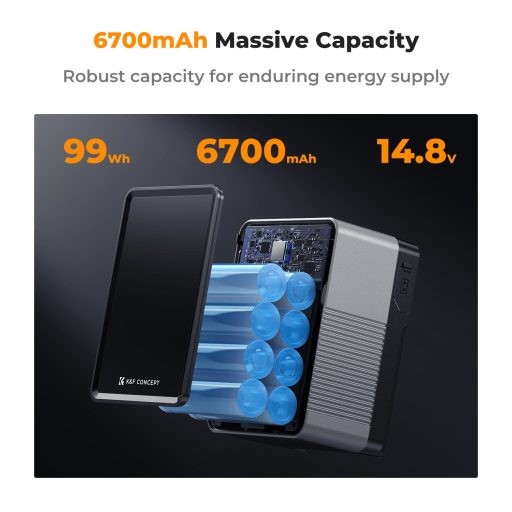 K&F Concept V-Mount Mini Pro akkumulátor, 99Wh, 14.8V, 6700mAH, 100W, BP, D-TAP, TFT kijelző, fekete