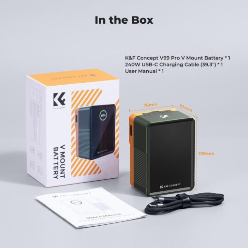 K&F Concept V-Mount Mini Pro akkumulátor, 99Wh, 14.8V, 6700mAH, 100W, BP, D-TAP, TFT kijelző, zöld