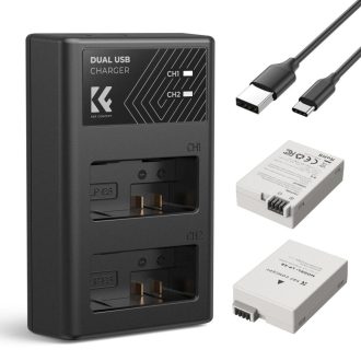   K&F Concept hordozható dupla USB-C akkumulátor LC-E12E töltő + 2db LP-E8 akkumulátor 1250mAh