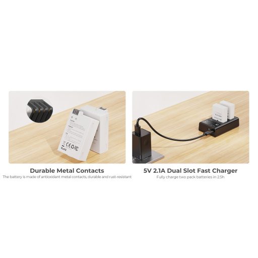 K&F Concept hordozható dupla USB-C akkumulátor LC-E12E töltő + 2db LP-E8 akkumulátor 1250mAh