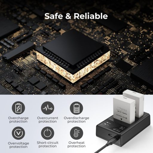 K&F Concept hordozható dupla USB-C akkumulátor LC-E12E töltő + 2db LP-E8 akkumulátor 1250mAh