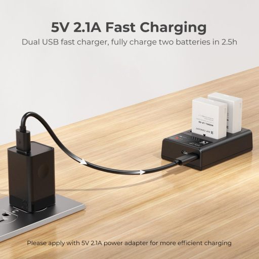K&F Concept hordozható dupla USB-C akkumulátor LC-E12E töltő + 2db LP-E8 akkumulátor 1250mAh