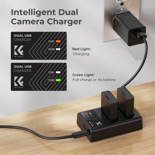 K&F Concept hordozható dupla USB-C akkumulátor LC-E10 töltő + 2db LP-E10 akkumulátor 1200mAh