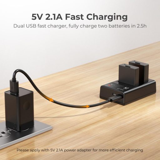 K&F Concept hordozható dupla USB-C akkumulátor LC-E10 töltő + 2db LP-E10 akkumulátor 1200mAh