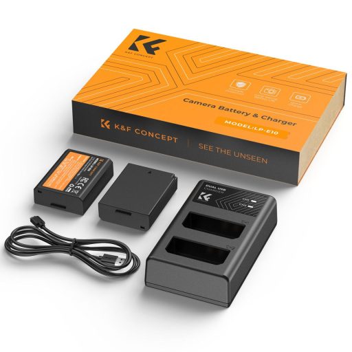 K&F Concept hordozható dupla USB-C akkumulátor LC-E10 töltő + 2db LP-E10 akkumulátor 1200mAh
