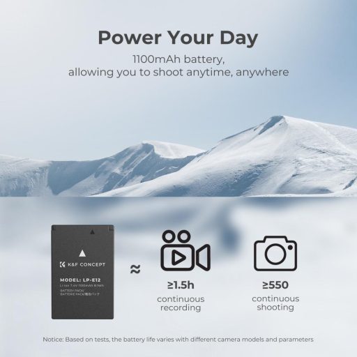 K&F Concept hordozható dupla USB-C akkumulátor LC-E12 töltő + 2db LP-E12 akkumulátor 1100mAh