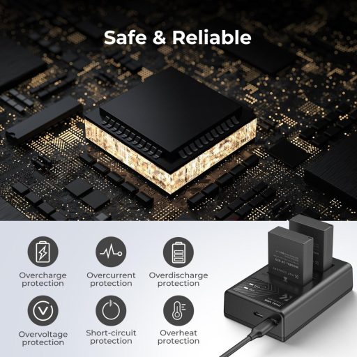 K&F Concept hordozható dupla USB-C akkumulátor LC-E12 töltő + 2db LP-E12 akkumulátor 1100mAh