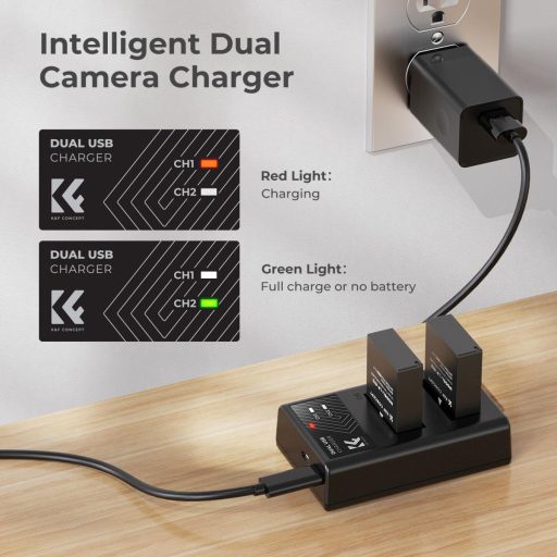 K&F Concept hordozható dupla USB-C akkumulátor LC-E12 töltő + 2db LP-E12 akkumulátor 1100mAh