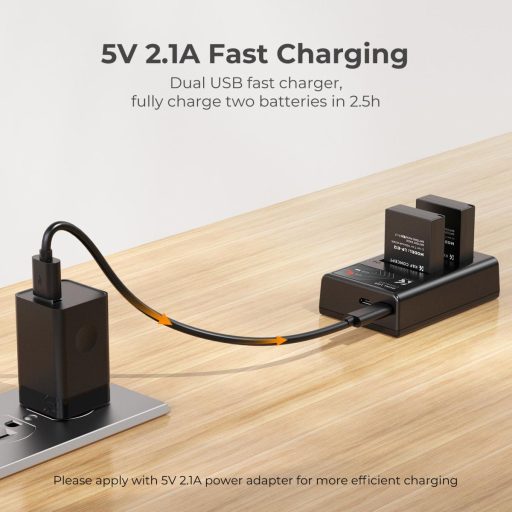 K&F Concept hordozható dupla USB-C akkumulátor LC-E12 töltő + 2db LP-E12 akkumulátor 1100mAh