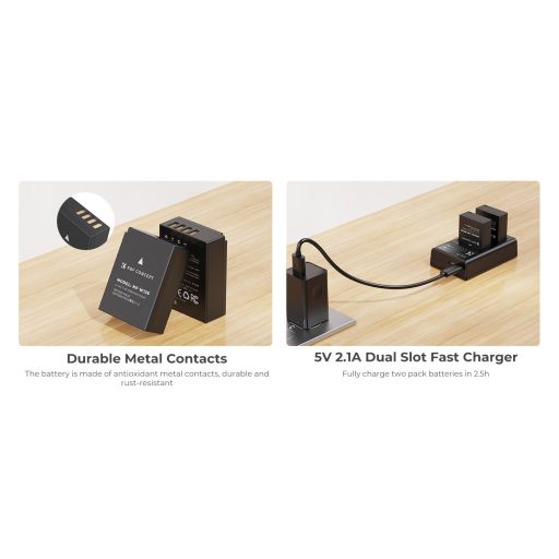 K&F Concept hordozható dupla USB-C akkumulátor BC-W126 töltő + 2db NP-W126 akkumulátor 1300mAh