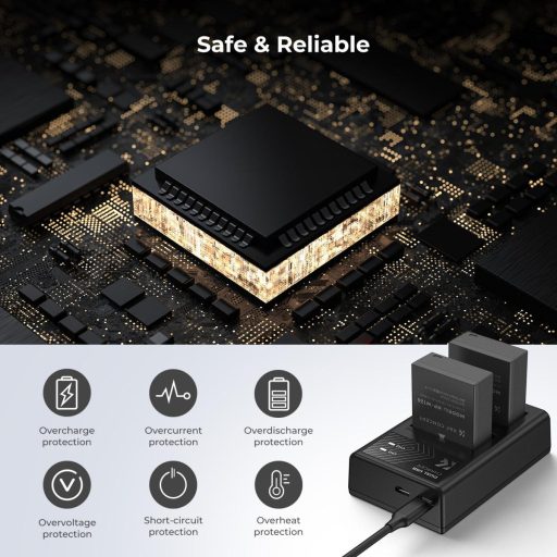 K&F Concept hordozható dupla USB-C akkumulátor BC-W126 töltő + 2db NP-W126 akkumulátor 1300mAh