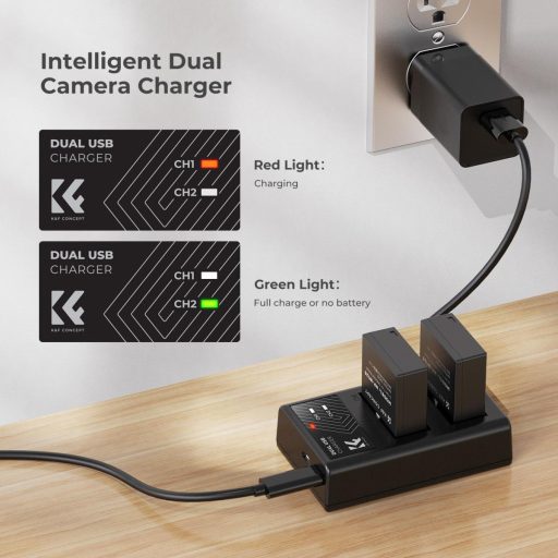 K&F Concept hordozható dupla USB-C akkumulátor BC-W126 töltő + 2db NP-W126 akkumulátor 1300mAh