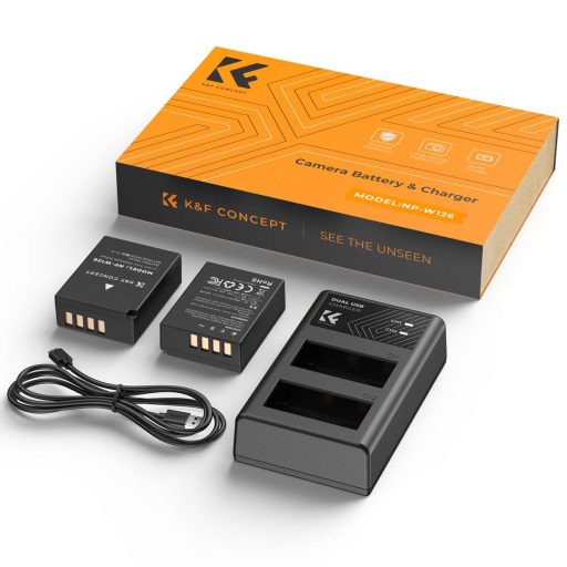 K&F Concept hordozható dupla USB-C akkumulátor BC-W126 töltő + 2db NP-W126 akkumulátor 1300mAh
