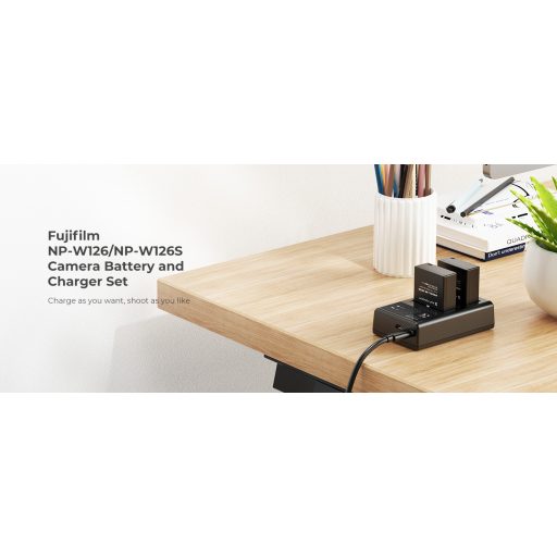 K&F Concept hordozható dupla USB-C akkumulátor BC-W126 töltő + 2db NP-W126 akkumulátor 1300mAh