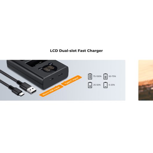 K&F Concept hordozható dupla USB-C akkumulátor MH-32 töltő, LCD + 2db EN-EL25 akkumulátor 1600mAh
