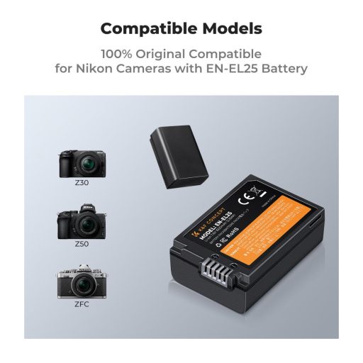 K&F Concept hordozható dupla USB-C akkumulátor MH-32 töltő, LCD + 2db EN-EL25 akkumulátor 1600mAh