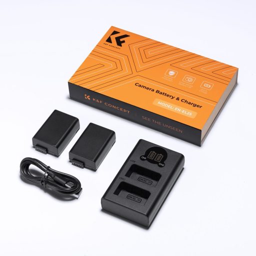 K&F Concept hordozható dupla USB-C akkumulátor MH-32 töltő, LCD + 2db EN-EL25 akkumulátor 1600mAh