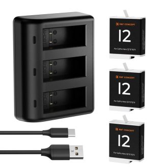   K&F Concept hordozható tripla USB-C akkumulátor töltő +3db GoPro Hero 12/11/10/9 akkumulátor 1730mAh