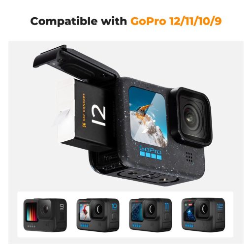 K&F Concept hordozható tripla USB-C akkumulátor töltő +3db GoPro Hero 12/11/10/9 akkumulátor 1730mAh