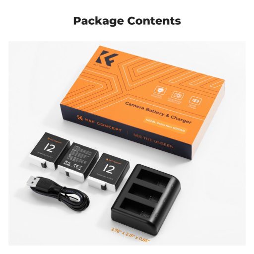 K&F Concept hordozható tripla USB-C akkumulátor töltő +3db GoPro Hero 12/11/10/9 akkumulátor 1730mAh