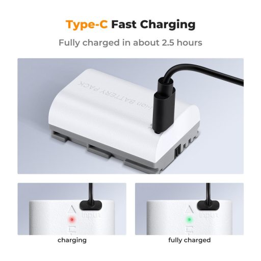 K&F Concept LP-E6NH akkumulátor, 2db, 2250mAh, USB-C csatlakozóval