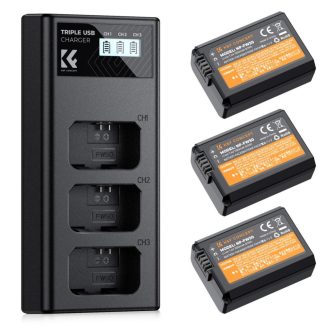  K&F Concept hordozható tripla USB-C akkumulátor BC-TRW töltő, LCD + 3db FW50 akkumulátor 1100mAh