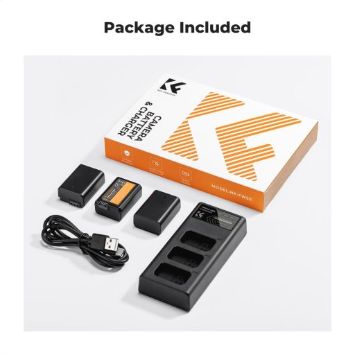 K&F Concept hordozható tripla USB-C akkumulátor BC-TRW töltő, LCD + 3db FW50 akkumulátor 1100mAh