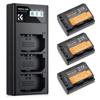   K&F Concept hordozható tripla USB-C akkumulátor BC-QZ1 töltő, LCD + 3db FZ100 akkumulátor 2280mAh