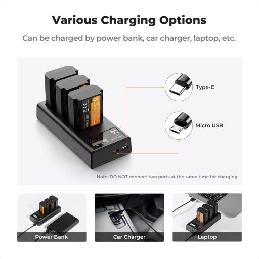 K&F Concept hordozható tripla USB-C akkumulátor BC-QZ1 töltő, LCD + 3db FZ100 akkumulátor 2280mAh