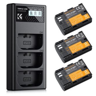   K&F Concept hordozható tripla USB-C akkumulátor LC-E6NH töltő, LCD + 3db LP-E6NH akkumulátor 2250mAh