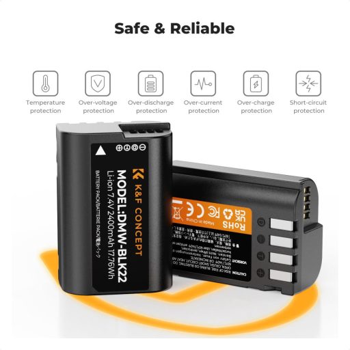 K&F Concept hordozható dupla USB-C akku DMW-BLK22 töltő, LCD + 2db DMW-BLK22 akkumulátor 2400mAh