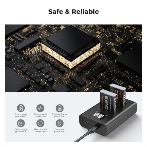 K&F Concept hordozható dupla USB-C akkumulátor CB-2LHE töltő, LCD + 2db NB-13L akkumulátor 1250mAh
