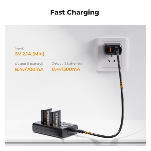 K&F Concept hordozható dupla USB-C akkumulátor CB-2LHE töltő, LCD + 2db NB-13L akkumulátor 1250mAh