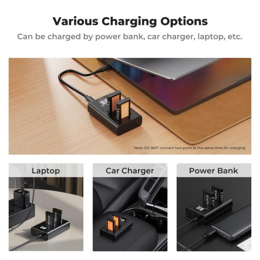 K&F Concept hordozható dupla USB-C akkumulátor NP-BX1 töltő, LCD + 2db NP-BX1 akkumulátor 1240mAh