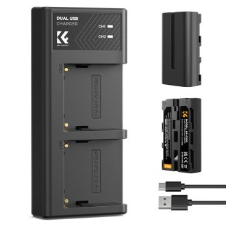   K&F Concept hordozható dupla USB-C akkumulátor NP-F550 töltő + 2db NP-F550 akkumulátor 2600mAh
