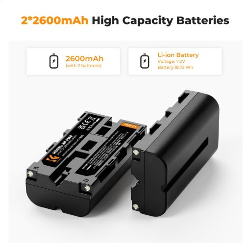 K&F Concept hordozható dupla USB-C akkumulátor NP-F550 töltő + 2db NP-F550 akkumulátor 2600mAh