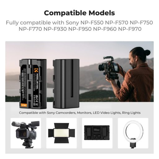 K&F Concept hordozható dupla USB-C akkumulátor NP-F550 töltő + 2db NP-F550 akkumulátor 2600mAh