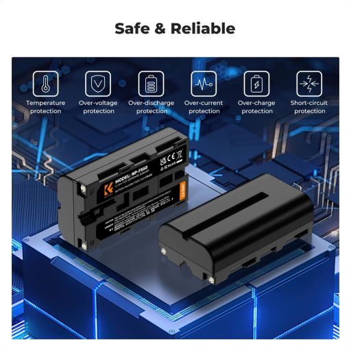 K&F Concept hordozható dupla USB-C akkumulátor NP-F550 töltő + 2db NP-F550 akkumulátor 2600mAh