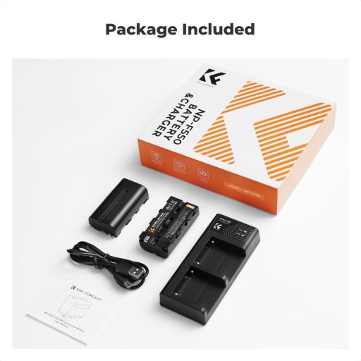 K&F Concept hordozható dupla USB-C akkumulátor NP-F550 töltő + 2db NP-F550 akkumulátor 2600mAh