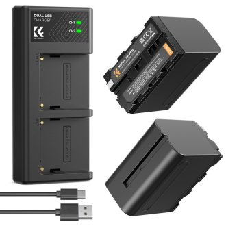   K&F Concept hordozható dupla USB-C akkumulátor NP-F970 töltő + 2db NP-F970 akkumulátor 6600mAh