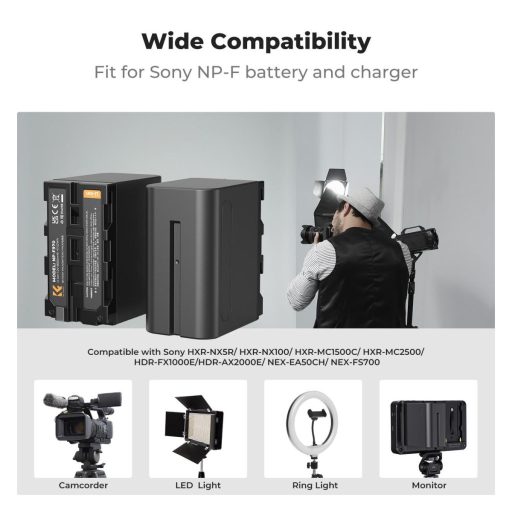 K&F Concept hordozható dupla USB-C akkumulátor NP-F970 töltő + 2db NP-F970 akkumulátor 6600mAh