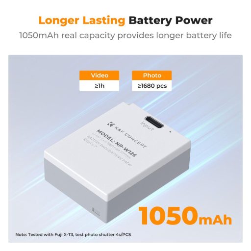 K&F Concept NP-W126 akkumulátor 1050mAh, USB-C csatlakozóval, 2db