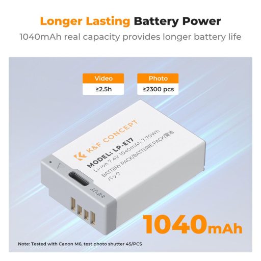 K&F Concept LP-E17 akkumulátor 1040mAh, USB-C csatlakozóval, 2db