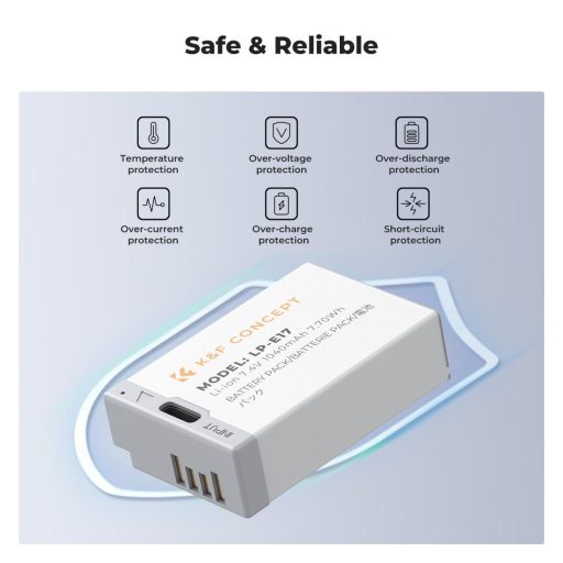 K&F Concept LP-E17 akkumulátor 1040mAh, USB-C csatlakozóval, 2db
