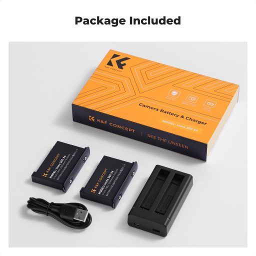K&F Concept hordozható dupla USB-C akkumulátor töltő + 2db Insta 360 X4 akkumulátor 2350mAh