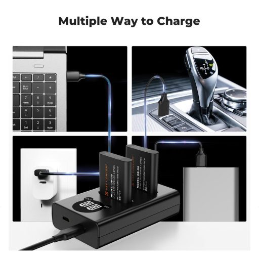 K&F Concept hordozható dupla USB-C akkumulátor BJ-11 töltő, LCD + 2db DB-110 akkumulátor 1100mAh
