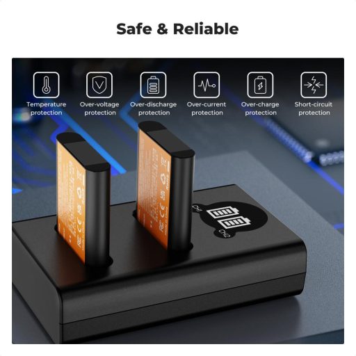 K&F Concept hordozható dupla USB-C akkumulátor BJ-11 töltő, LCD + 2db DB-110 akkumulátor 1100mAh