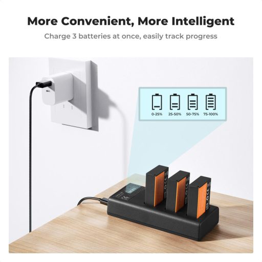 K&F Concept hordozható tripla USB-C akkumulátor LC-E17 töltő, LCD + 3db LP-E17 akkumulátor 1250mAh