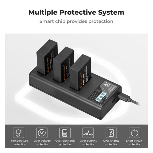 K&F Concept hordozható tripla USB-C akkumulátor LC-E17 töltő, LCD + 3db LP-E17 akkumulátor 1250mAh